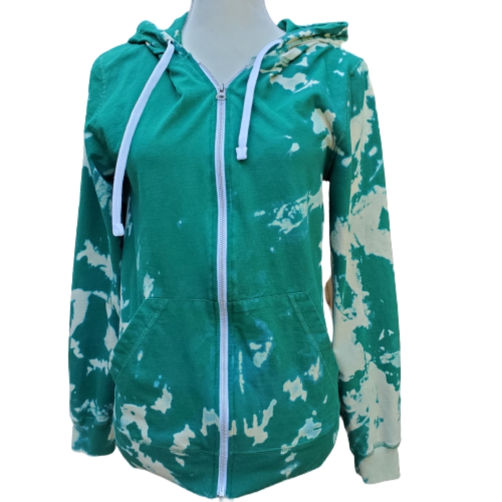 Reverse dyed zip up green hoodie size S